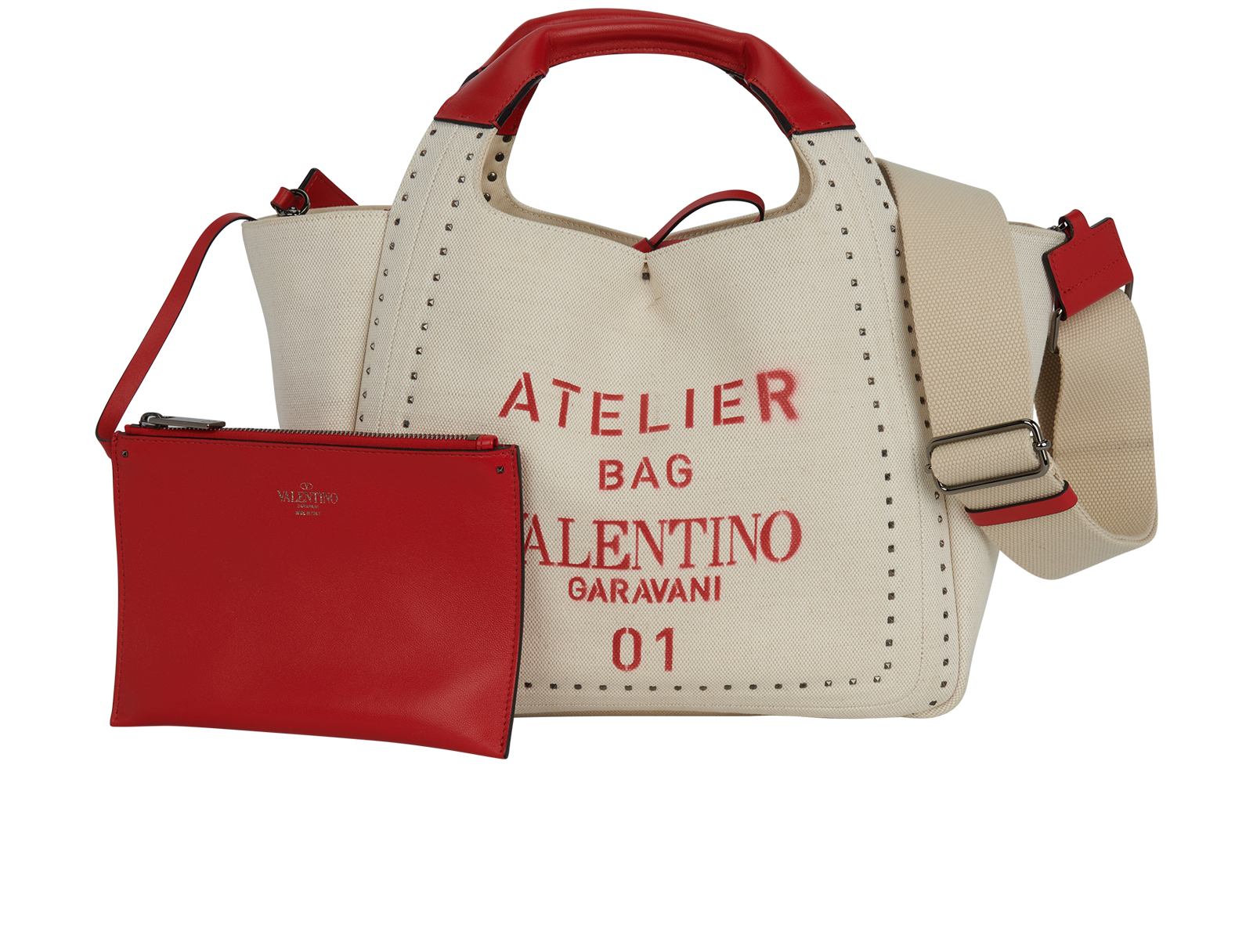 Atelier 01 Small Logo Tote, &pound;450, Handbags, Beige/Red, Canvas, Other view